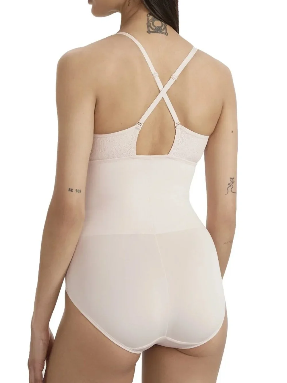 #2187 Maidenform DMS097 Lace Tame Your Tummy Bodysuit (Sandshell Lace S)